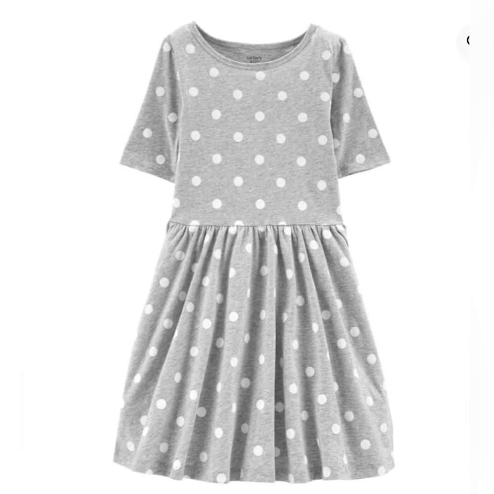 White Polka dot grey dress Carters 5T NWT girls dress short sleeve in bag